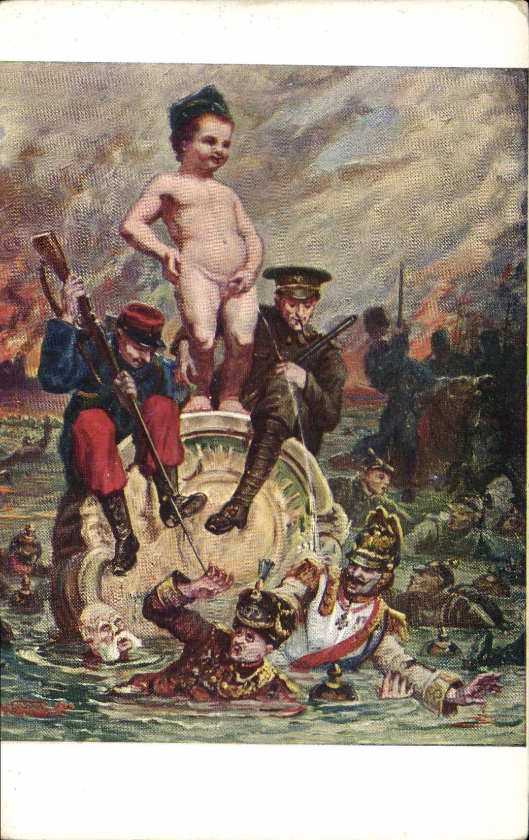 CPA Militaria Salon de Paris Carre la revanche du Mannekenpis L'inondation de l'Yser 
