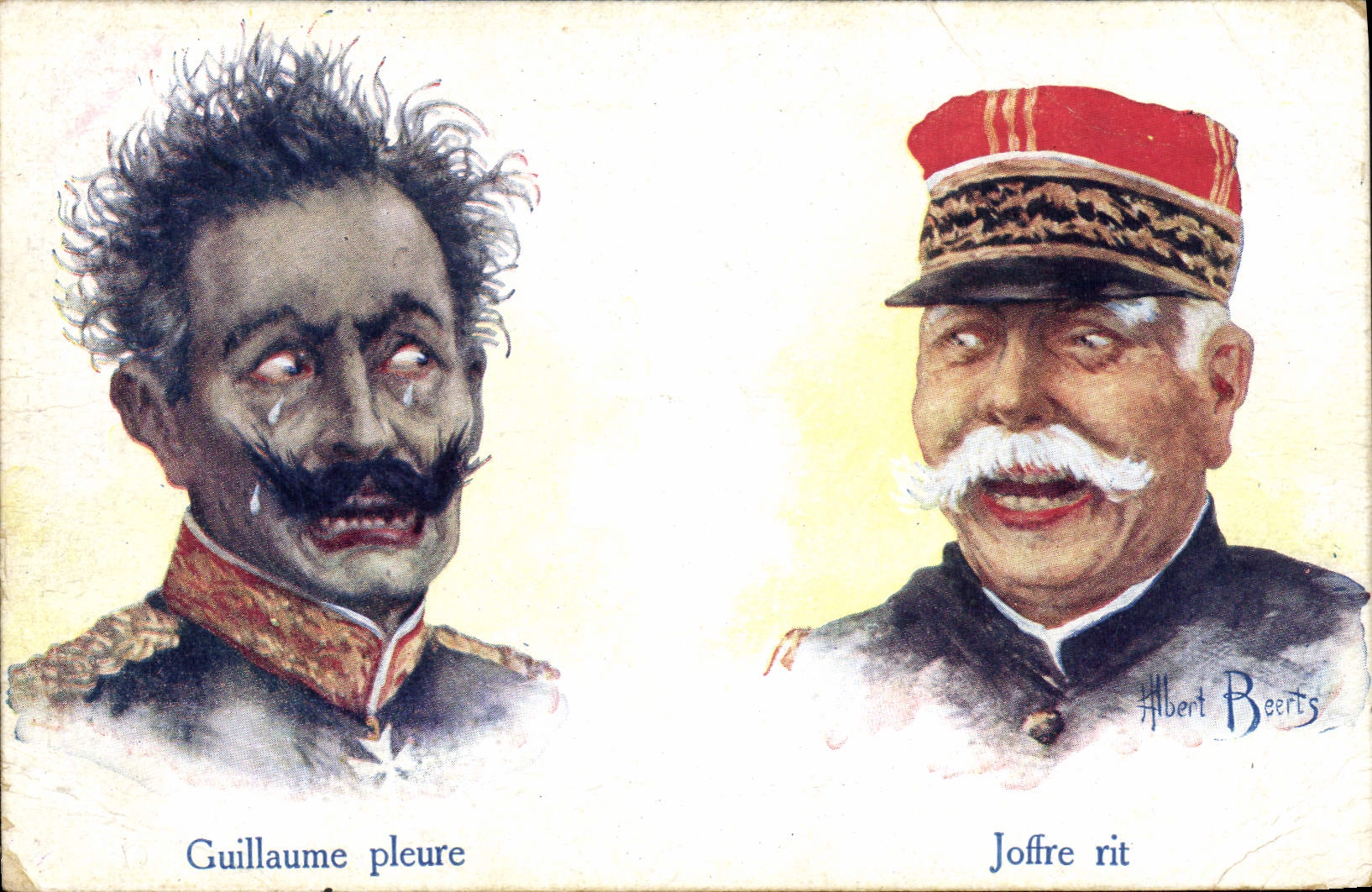 CPA Militaria Guillaume pleure Joffre rit 