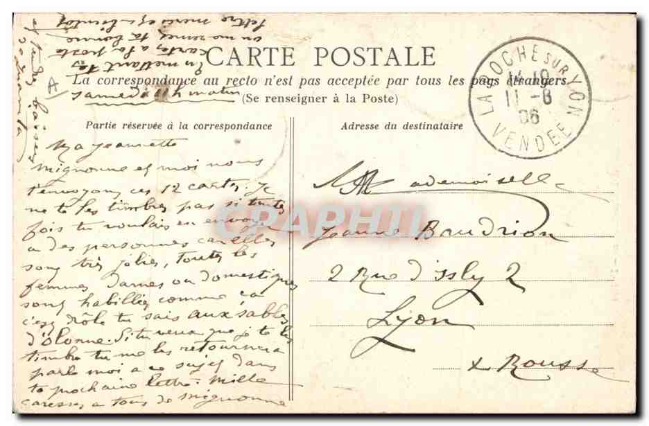 CPA Folklore Les Sables d'Olonne Un baiser vers l'absent  — Verso