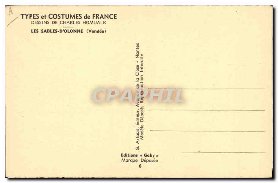 CPA Folklore Charles Homualk Les Sables d'Olonne  — Verso