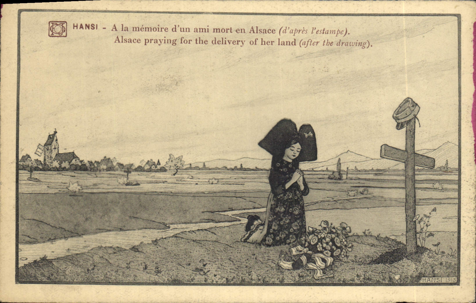 CPA Fantaisie Illustrateur Waltz Hansi A la memoire d'un ami mort en Alsace 