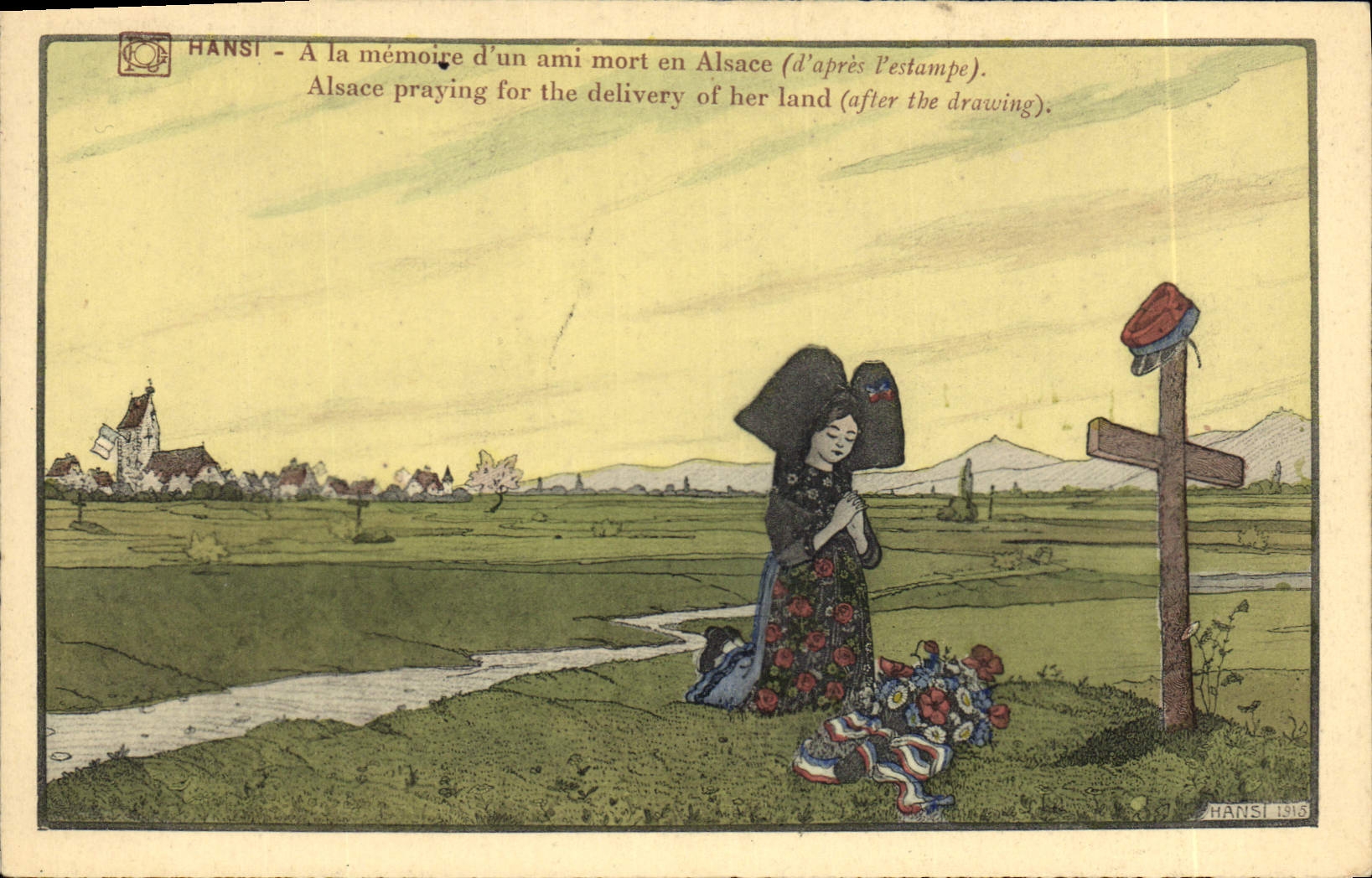 CPA Fantaisie Illustrateur Waltz Hansi A la memoire d'un ami mort en Alsace 