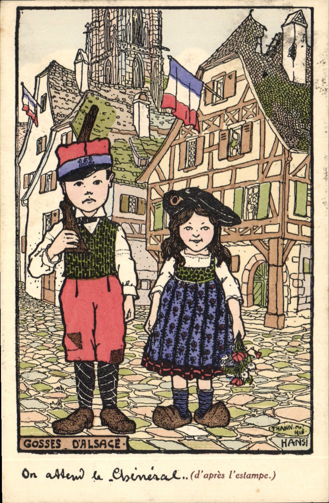 CPA Fantaisie Illustrateur Waltz Hansi Gosses d'Alsace 