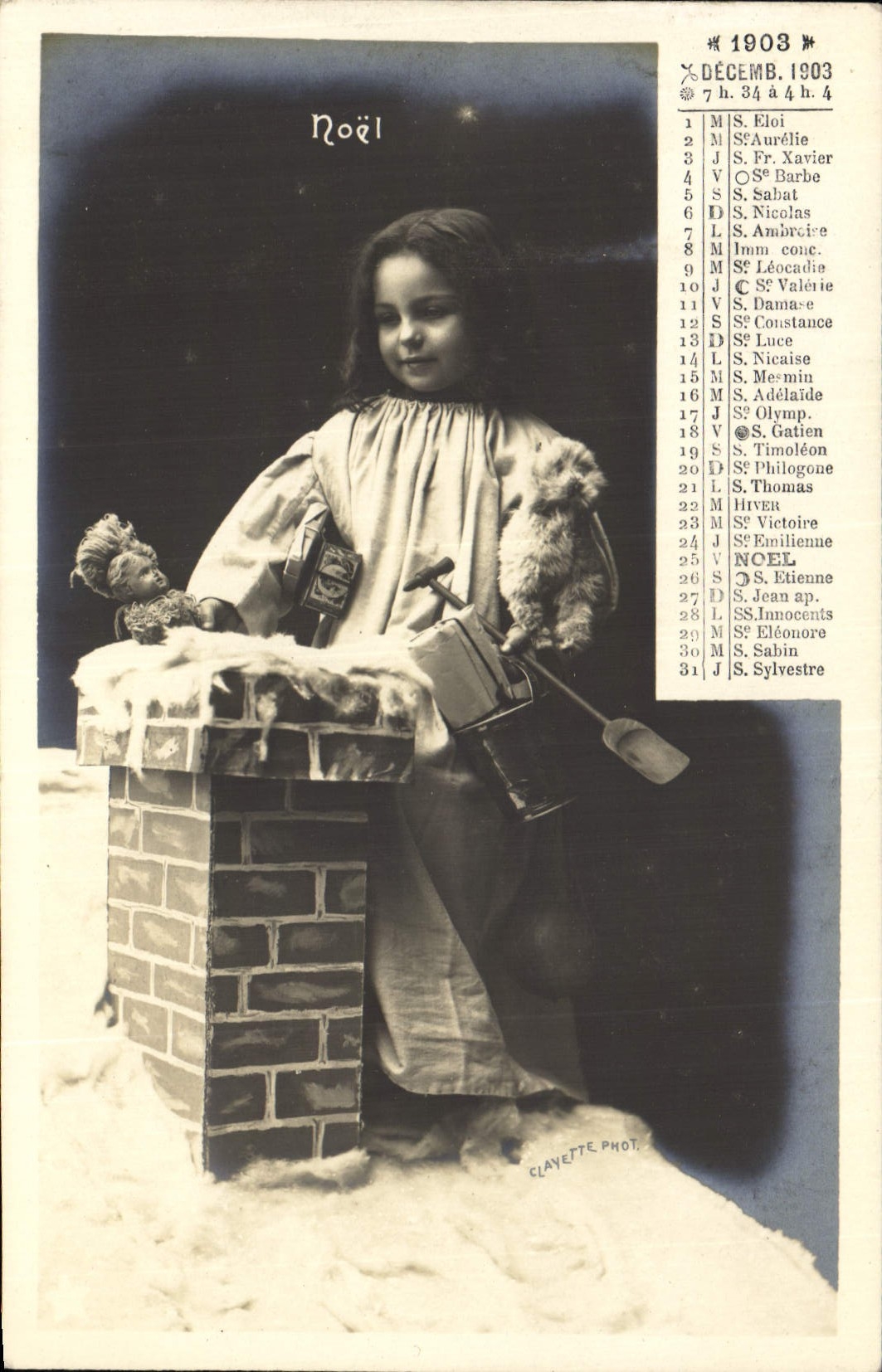 CPA Calendrier Decembre 1903 Noel Jeux 