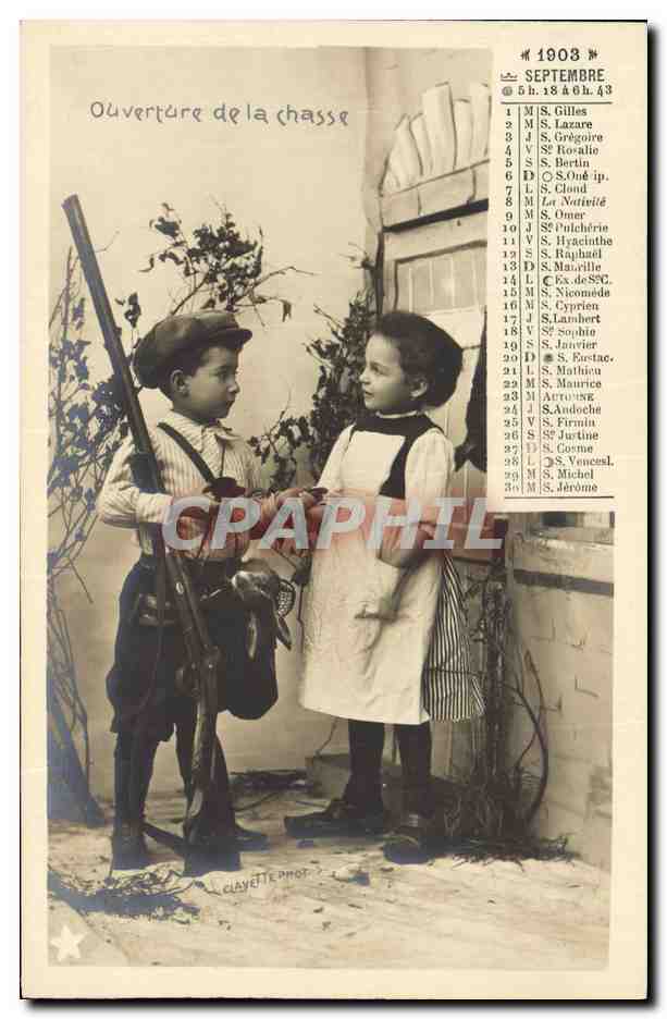 CPA Calendrier Septembre 1903 Ouverture de la chasse 