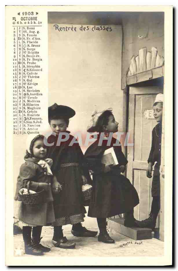 CPA Calendrier Octobre 1903 Rentree des classes Enfants 