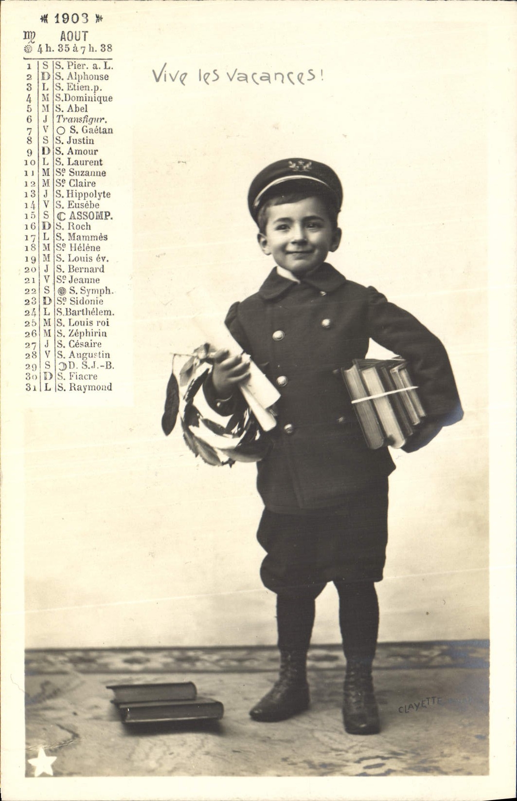 CPA Calendrier Aout 1903 Vive les vacances Jeux Enfants 