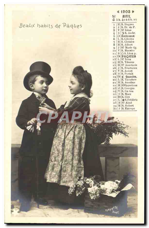 CPA Calendrier Avril 1903 Beaux habits de Paques Enfants Jeux 