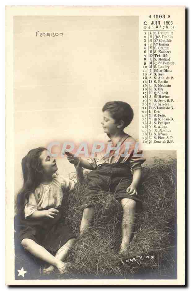 CPA Calendrier Juin 1903 Enfants Fenaison 