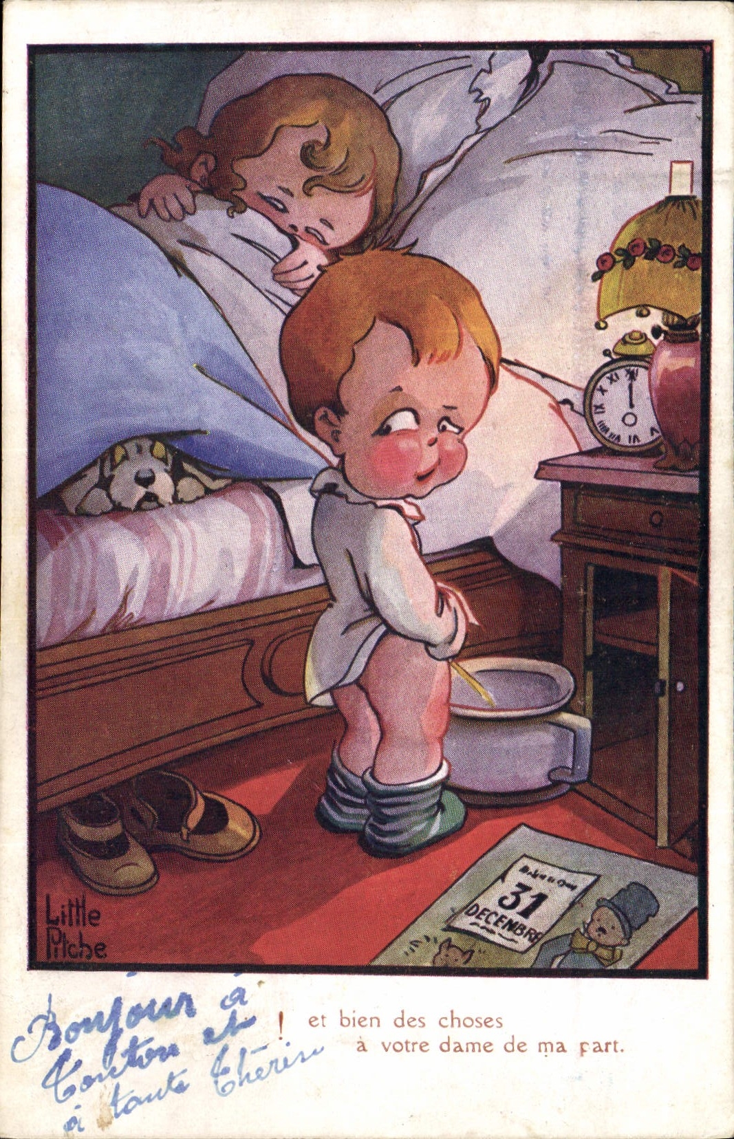 CPA Fantaisie Illustrateur Enfant Little Pitche Chien 
