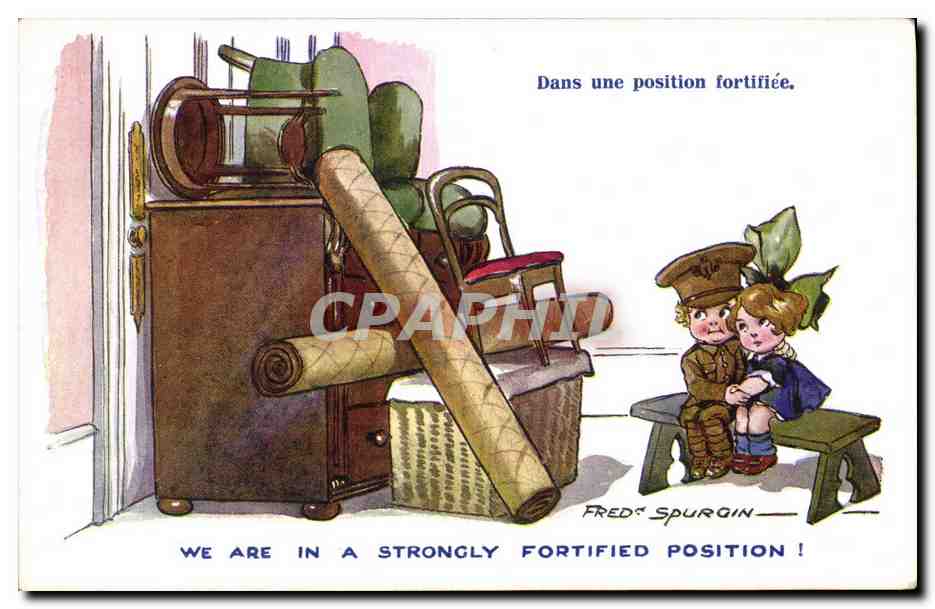 CPA Fantaisie Illustrateur Fred Spurgin Enfants Dans une position fortifiee Militaria 