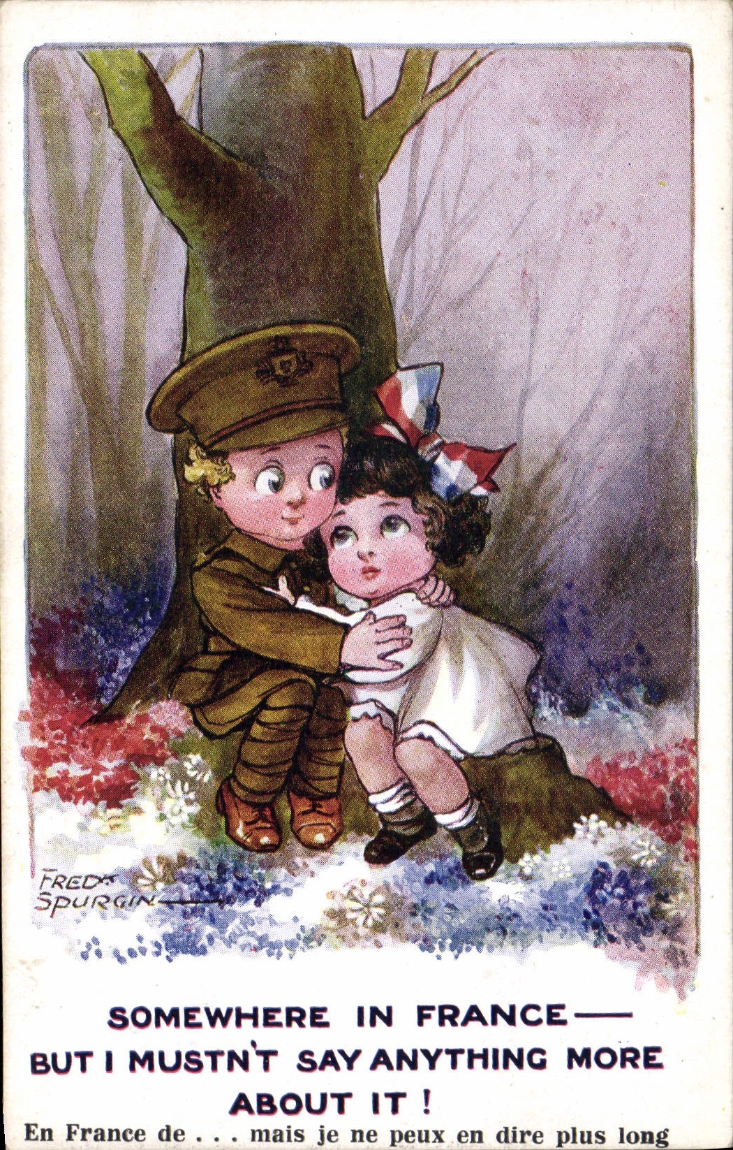 CPA Fantaisie Illustrateur Fred Spurgin Enfants Somewhere in France Militaria 