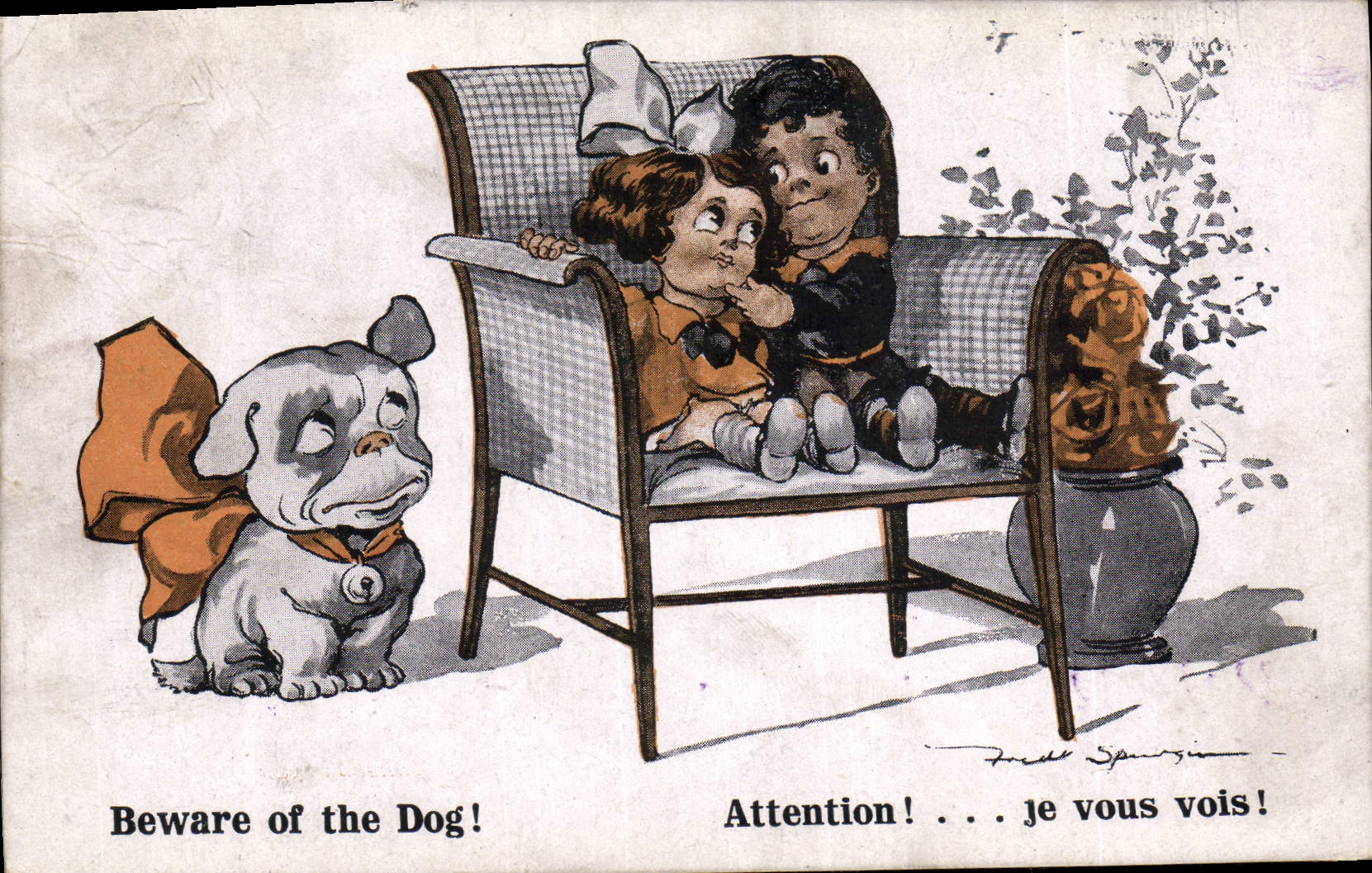 CPA Fantaisie Illustrateur Enfants Beware of the dog ! Chien 