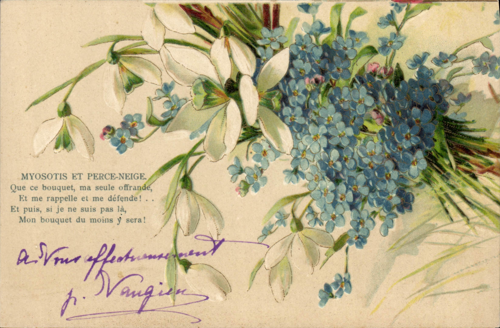 CPA Fantaisie Fleurs Myosotis et Perce Neige