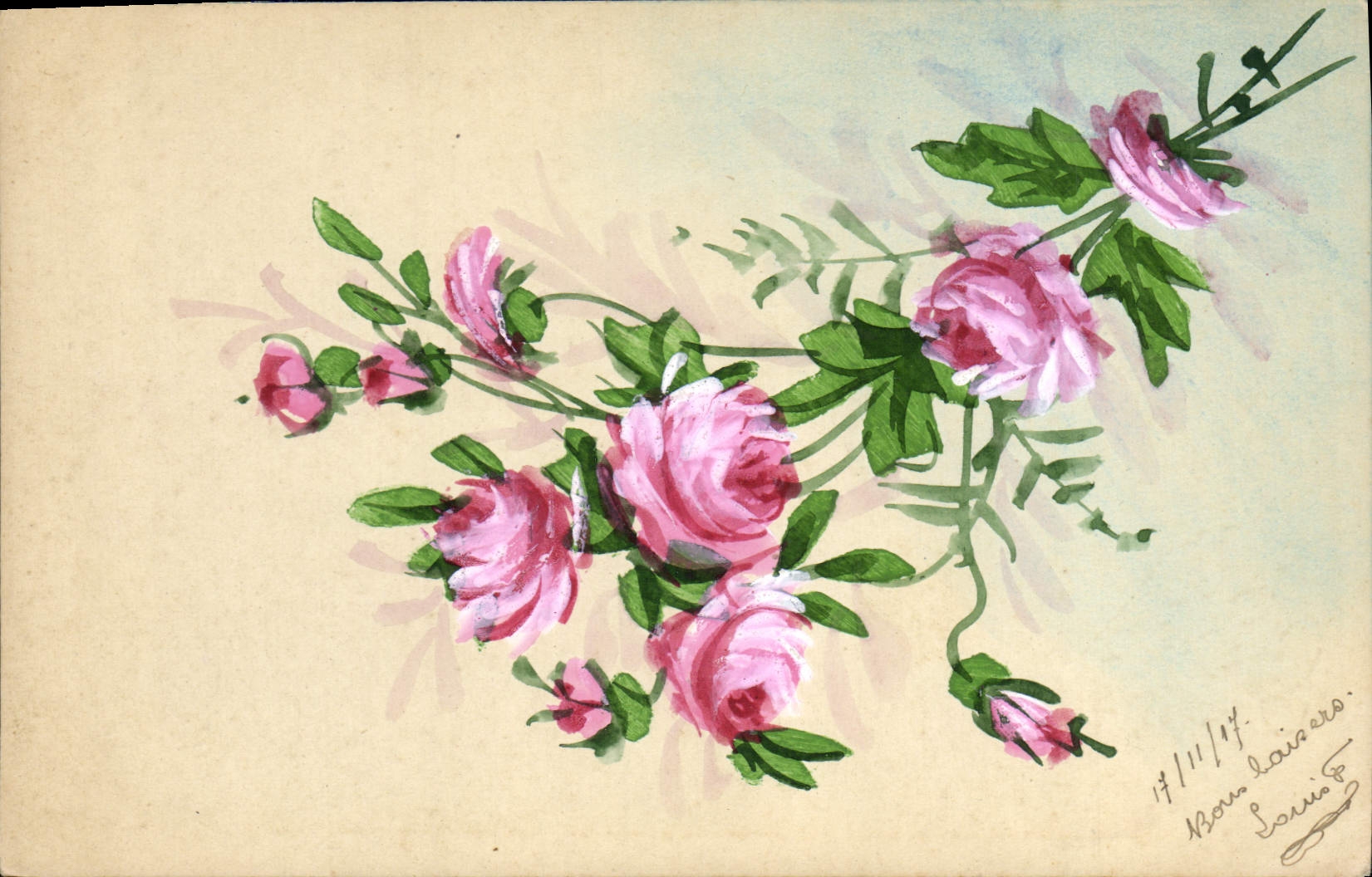 CPA Fantaisie Fleurs (dessin a la main)