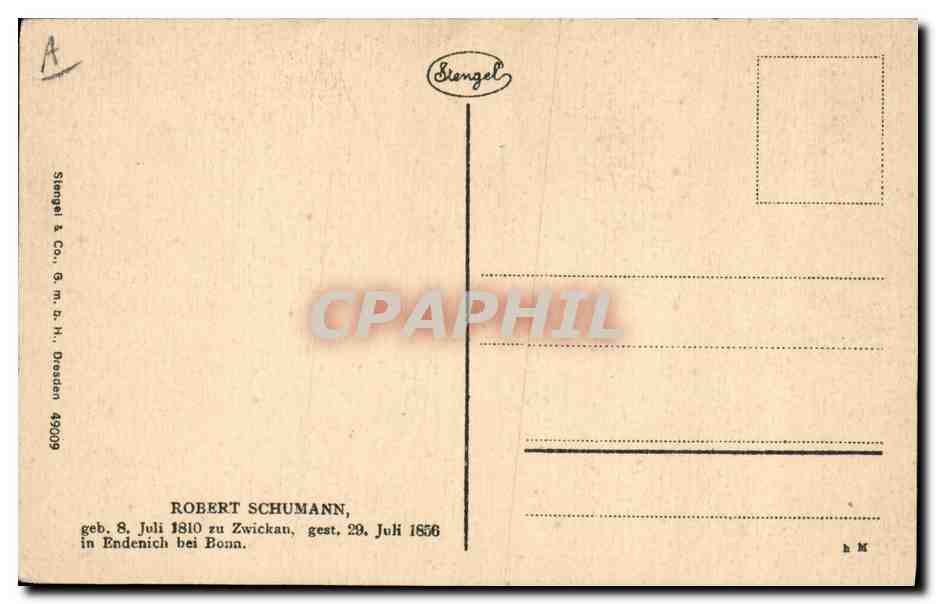 Robert Schumann — portrait gravé — Stengel & Co. n° 49009 — Reverso