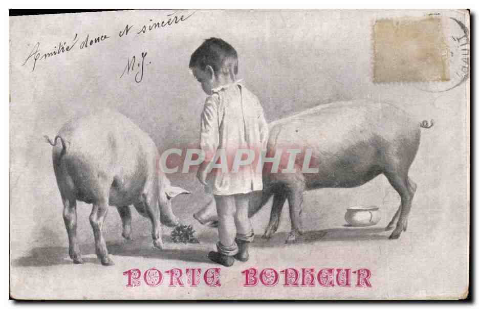 CPA Cochon Porc Enfant Porte bonheur