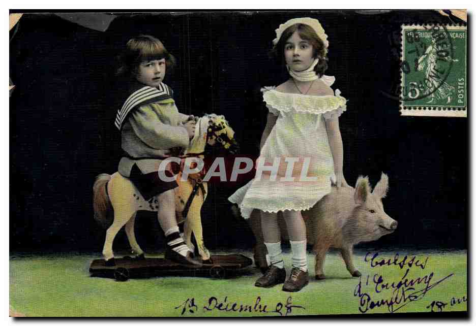 CPA Cochon Porc Enfants