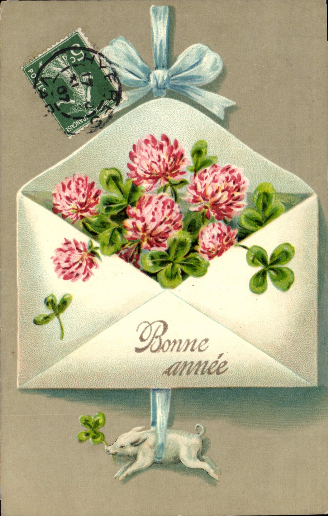 CPA Cochon Porc Trefles Fleurs