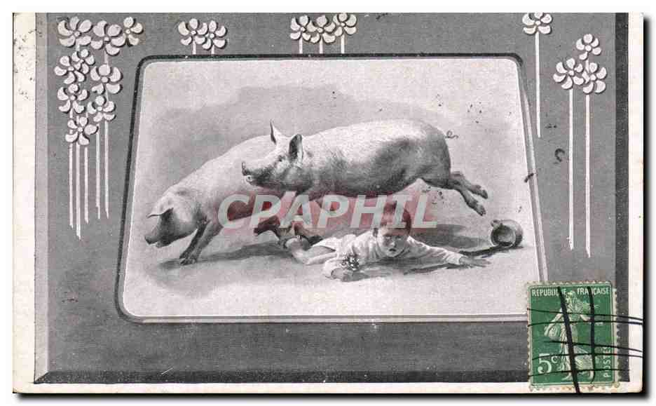 CPA Cochon Porc Enfant 