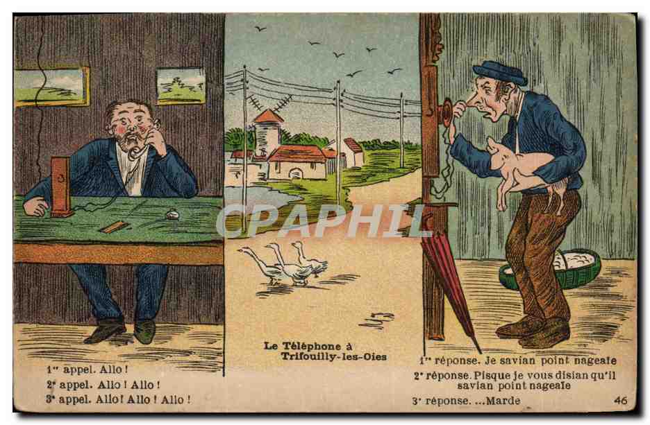 CPA Cochon Porc Le telephone a Trifouilly les oies 