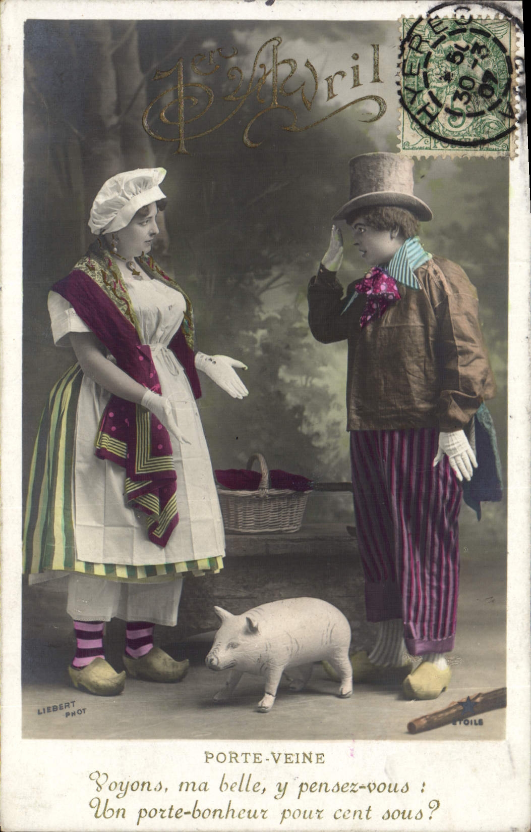 CPA Cochon Porc Enfants Je porte veine 