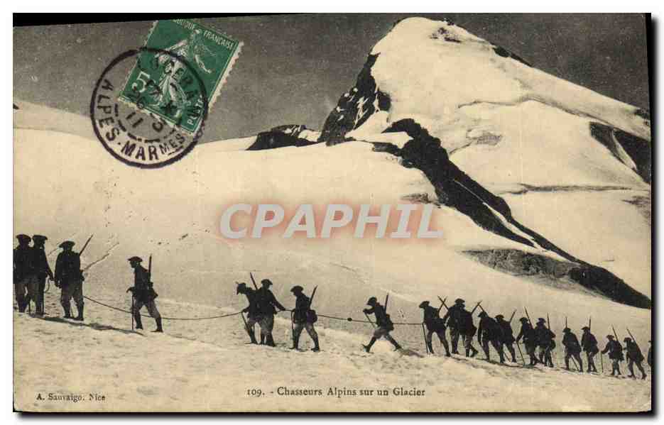 Chasseurs Alpins sobre un Glaciar — A. Sauvaigo, Niza — n° 109