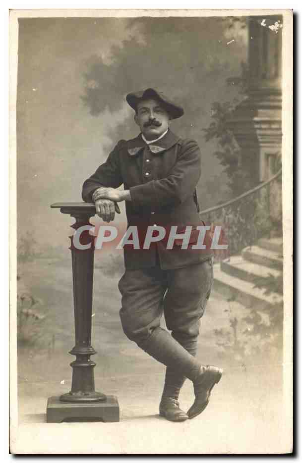 CARTE PHOTO Militaria Chasseurs alpins (n°24 sur le col) 