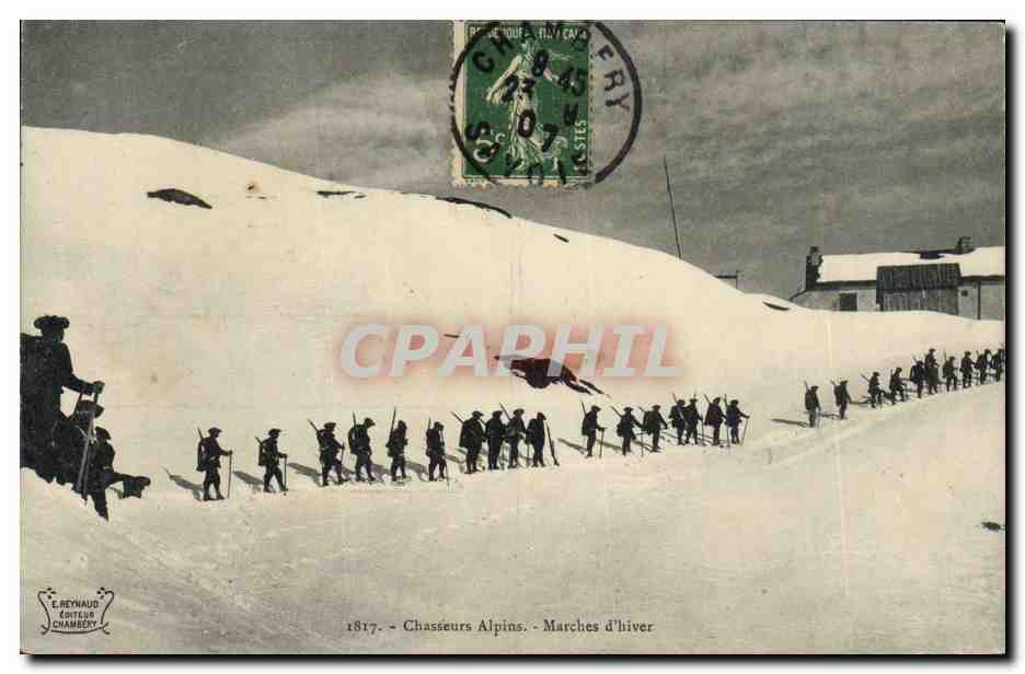 CPA Militaria Chasseurs alpins Marches d'hiver