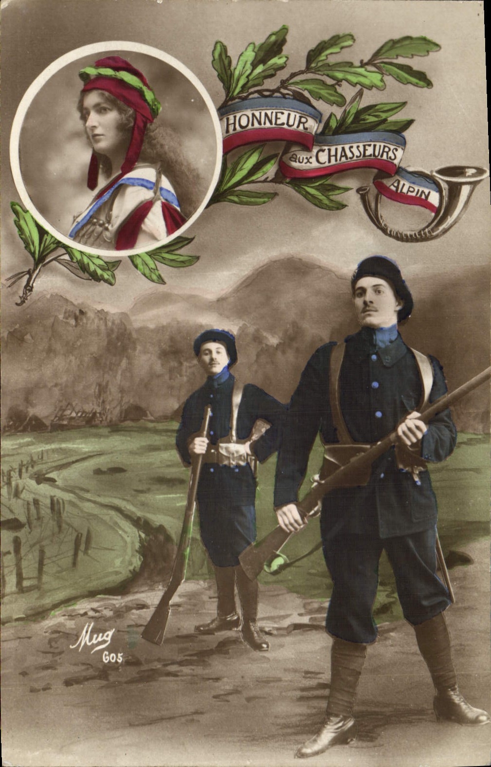 CPA Militaria Chasseurs alpins Marianne 