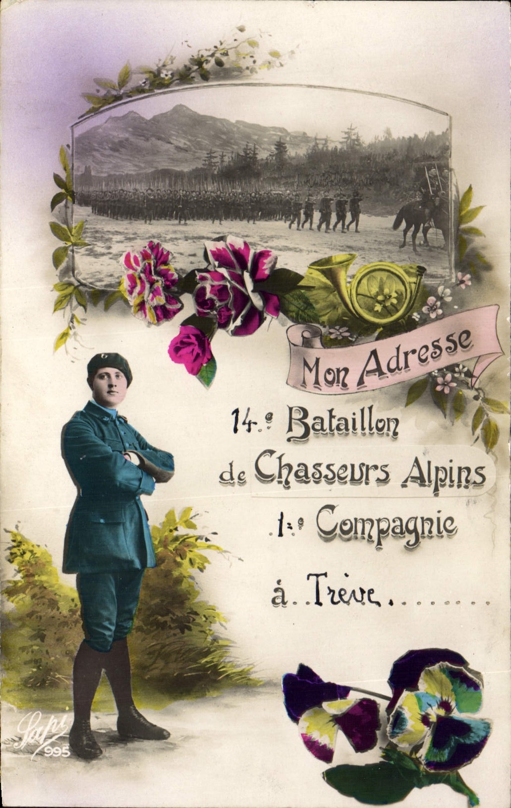14.ᵉ Bataillon de Chasseurs Alpins — 1.ᵉ Compagnie à Trêve — éditeur Raphi, n° 995