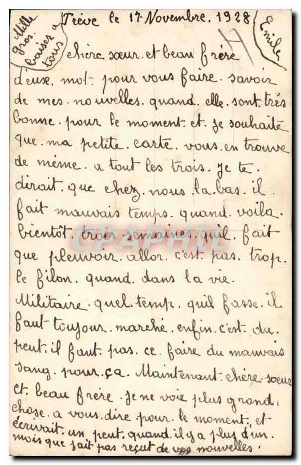 14.ᵉ Bataillon de Chasseurs Alpins — 1.ᵉ Compagnie à Trêve — éditeur Raphi, n° 995 — Reverso