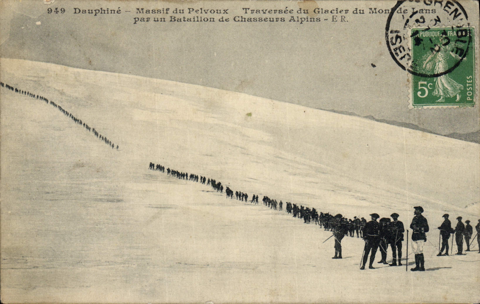 CPA Militaria Chasseurs alpins Dauphine Massif du Pelvoux Traversee du glacier du Mont de Lans par un bataillon