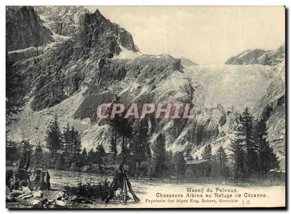 Massif du Pelvoux — Chasseurs Alpins au Refuge de Cézanne — Papeterie des Alpes Eug. Robert, Grenoble | 5