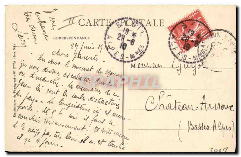CPA Militaria Chasseurs alpins Concours de ski a Beuil  — Verso