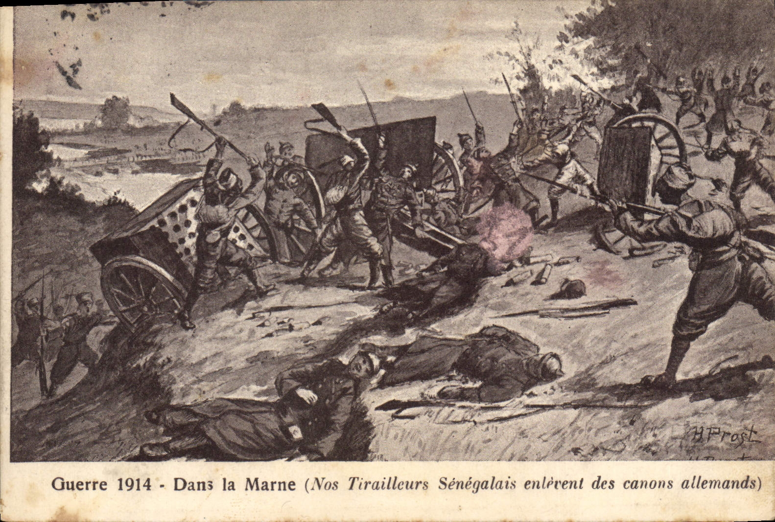 CPA Militaria Dans la Marne Nos tirailleurs Senegalais enlevent des canons allemands