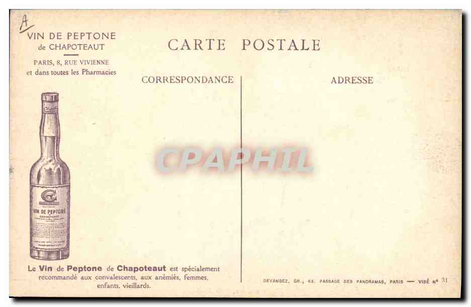 CPA Militaria Armee anglaise sur le front Publicite Vin de Peptone de Chapoteaut Parus Rue Vivienne — Verso