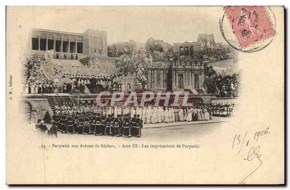 CPA Theatre Parysatis aux arenes de Beziers Les imprecations 