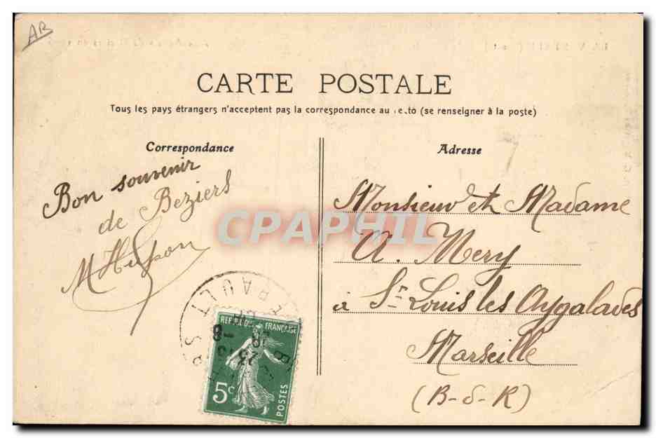 CPA Theatre La Vestale Aux arenes de Beziers en 1906  — Verso