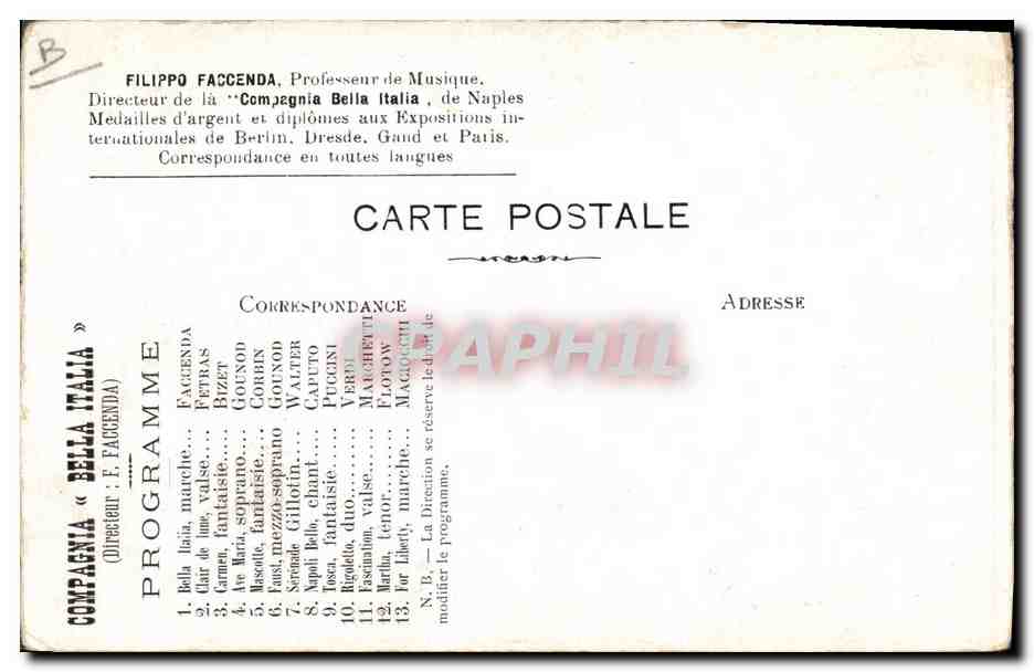 CPA Theatre Compania Bella Italie  — Verso
