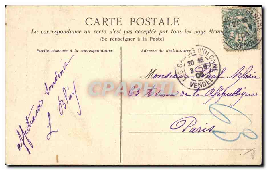CPA Folklore Les Sables d'Olonne Le pays des prix de beaute — Verso
