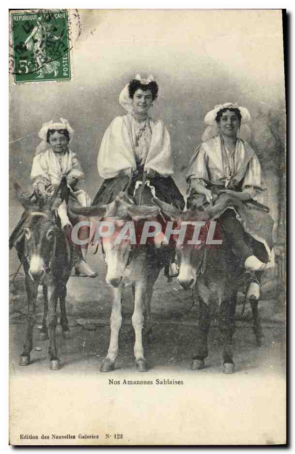 CPA Folklore Nos amazones Sablaises Ane Mule 