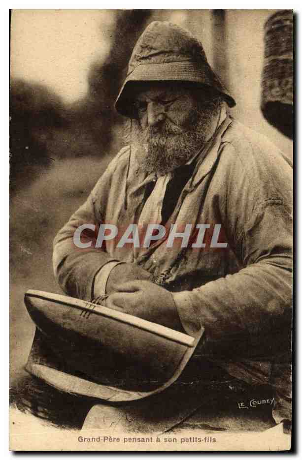 CPA Normandie Grand pere pensant a son petit fils Bateau 