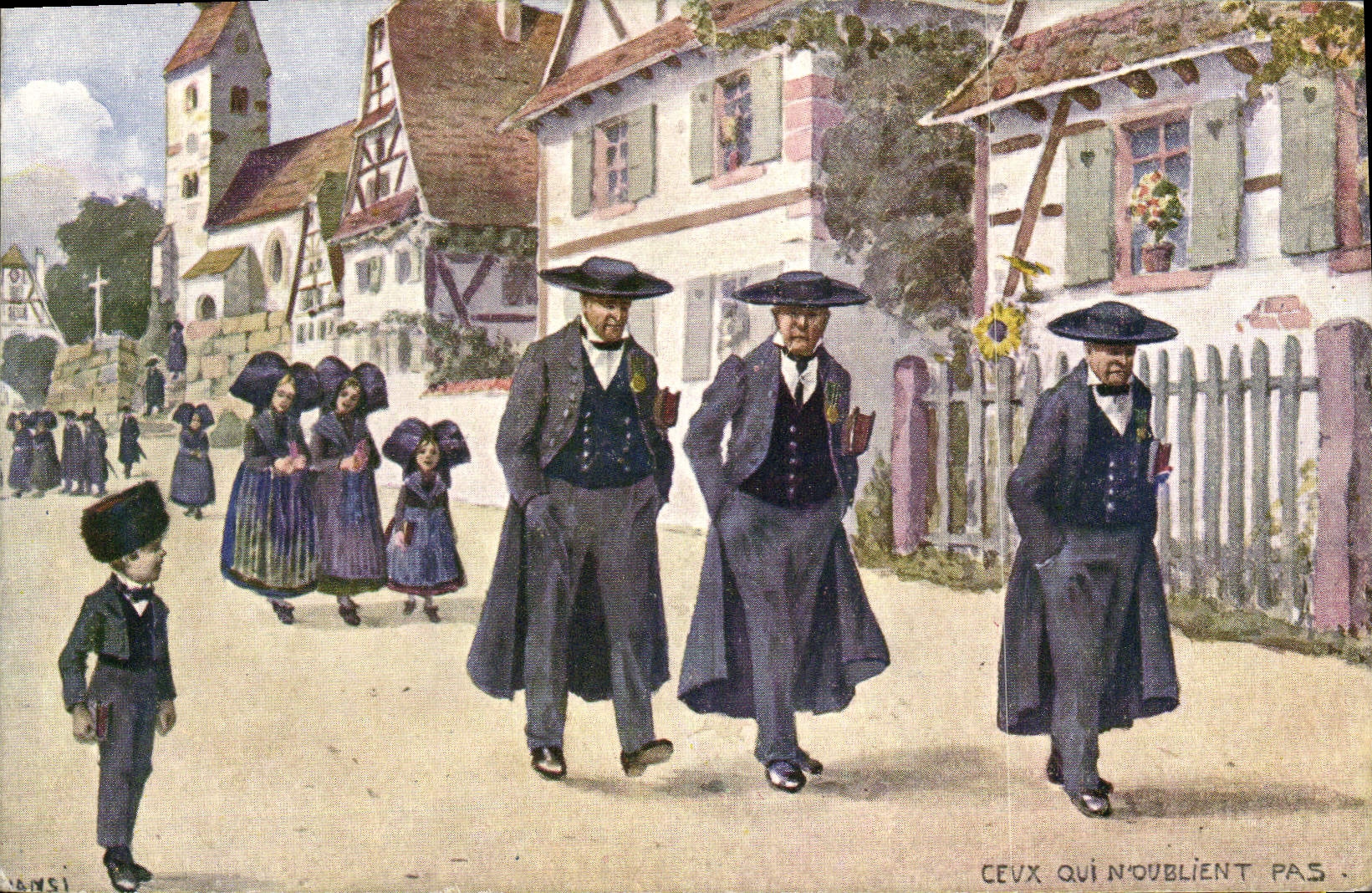 CPA Fantaisie Illustrateur Hansi Alsace Ceux qui n'oublient pas Enfant