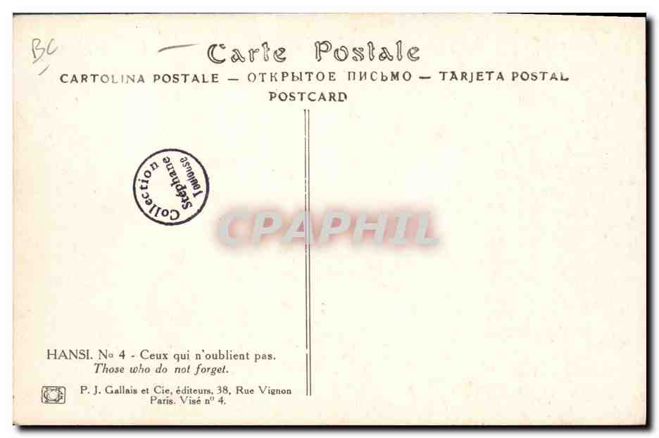 CPA Fantaisie Illustrateur Hansi Alsace Ceux qui n'oublient pas Enfant — Rückseite
