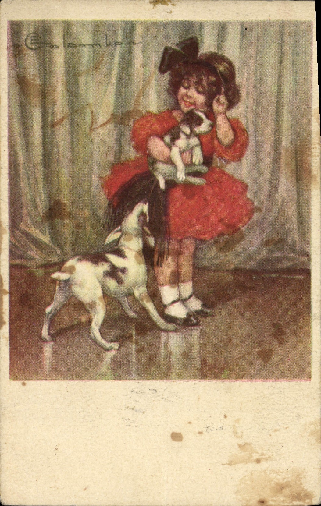 CPA Fantaisie Illustrateur Colombo Enfant Chien