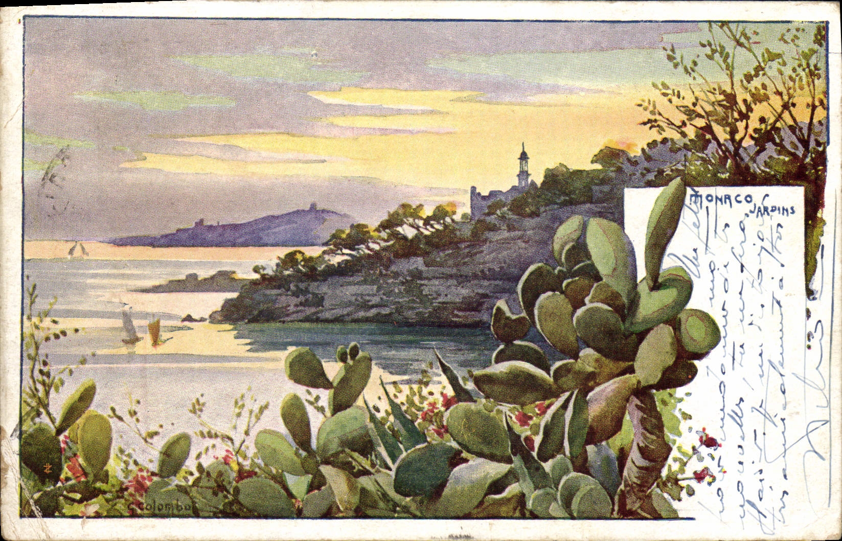 CPA Fantaisie Illustrateur Colombo Monaco Jardins