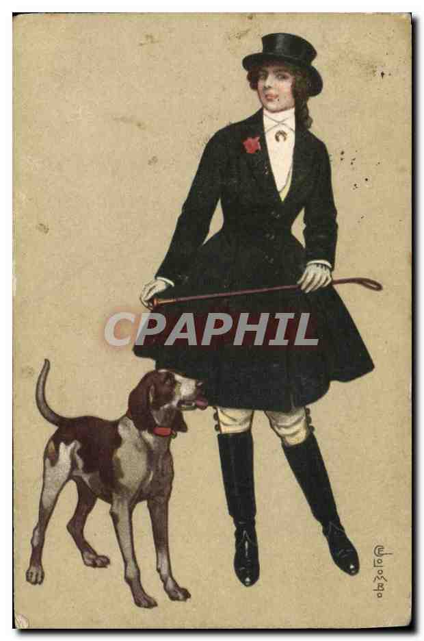 CPA Fantaisie Illustrateur Colombo Femme Chien