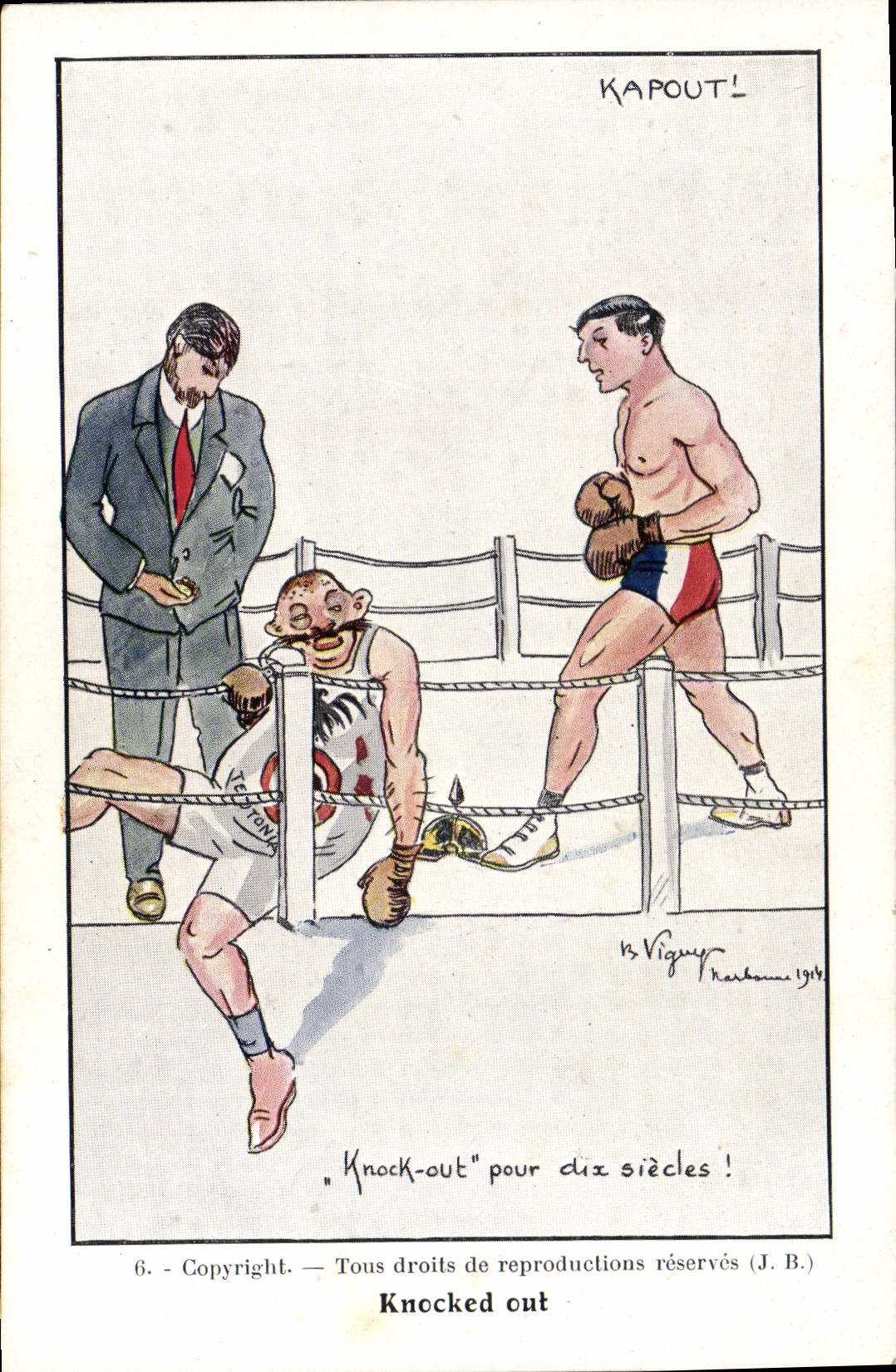 CPA Fantaisie Illustrateur Knocked out Boxe Kapout Militaria