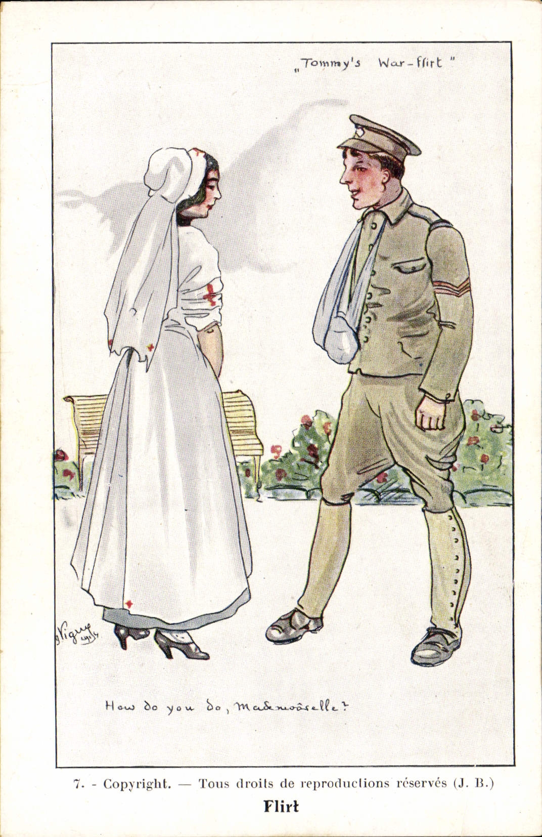 CPA Fantaisie Illustrateur Flirt Infirmiere Militaria